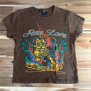 Urban Outfitters Brown Tiger Graphic Tee “Pure Love Eternal” Kids L/G